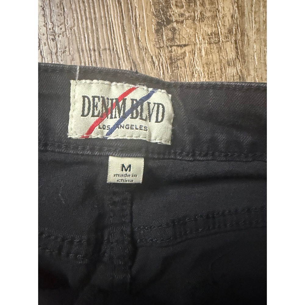 Denim Blvd Los Angeles Black Denim Mini Skirt White Side Stripe Raw Hem Size M - Picture 3 of 7